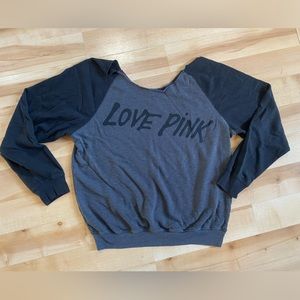 LOVE PINK Victoria Secret Logo Slouchy Off the Shoulder Sweater Sz M
